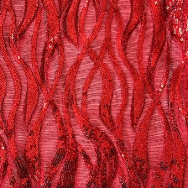 Red Sequin Mesh Fabric - SOLID STONE FABRICS