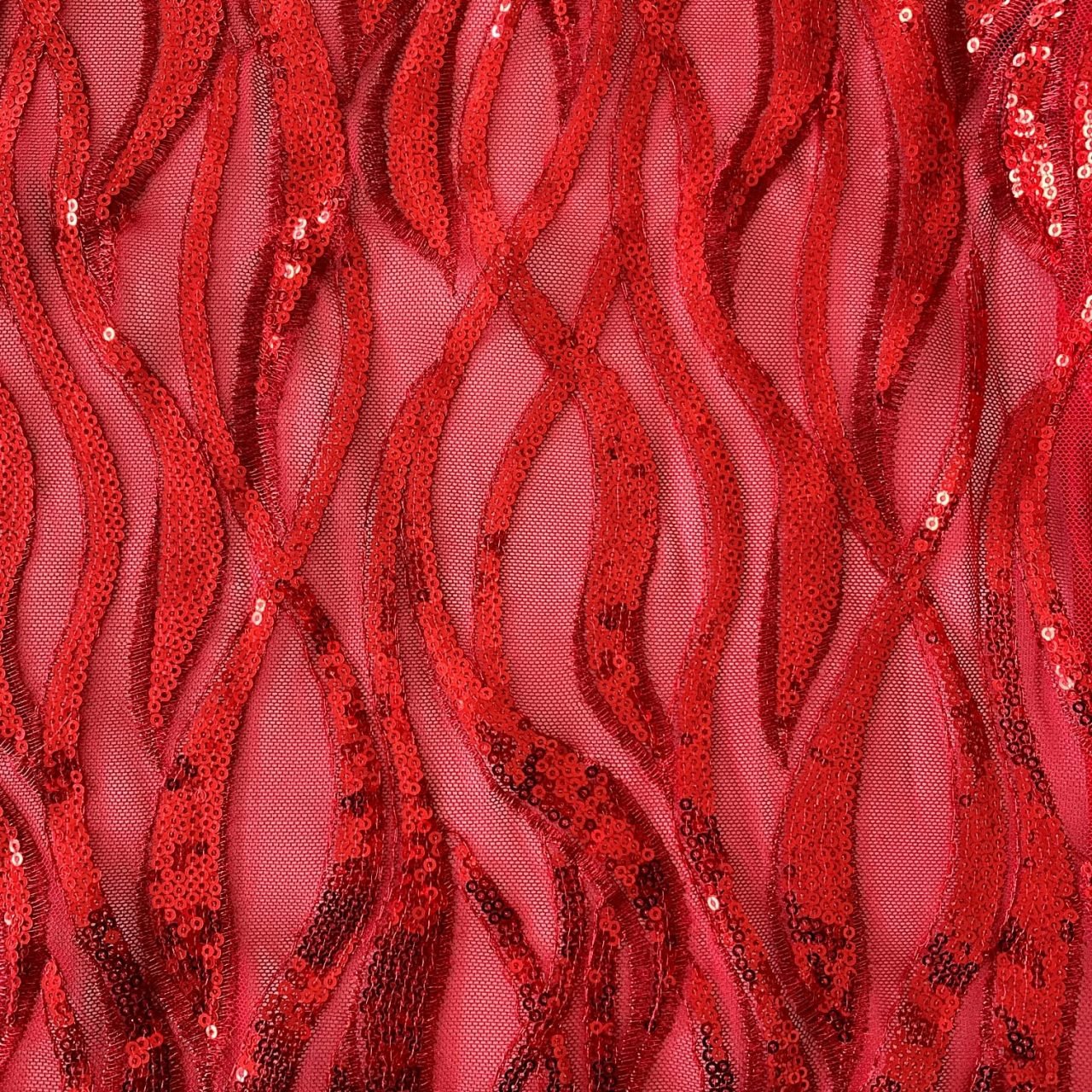 Red Stretch Sequin Fabric/4 Way Stretch Red mesh on Red Sequin