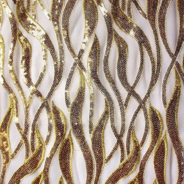 Gold White Sequin Mesh Fabric - SOLID STONE FABRICS - ADMIRE SEQUIN MESH - WHITE/GOLD