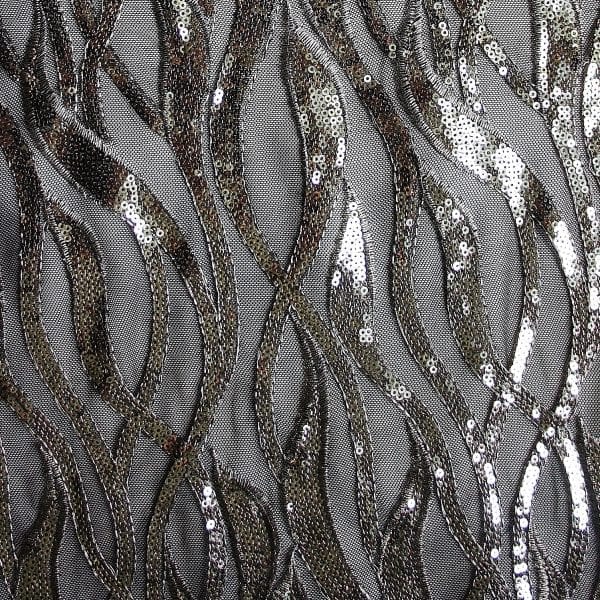 Silver Black Sequin Mesh Fabric