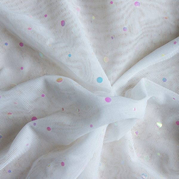 White Sequin Dot Mesh Fabric - SOLID STONE FABRICS, INC. - MESH FABRIC BY THE YARD