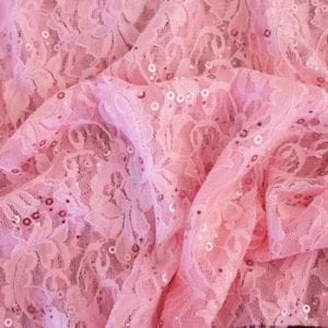 Pink Lace Fabric with Sequins