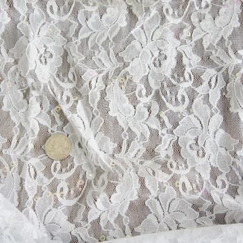 White Lace Fabric with Sequins