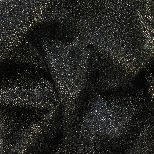 Black Silver Glitter Mesh fabric features all over silver glitter on 2-way stretch black polyester mesh making it ideal for both semi-fitted and draped garments.