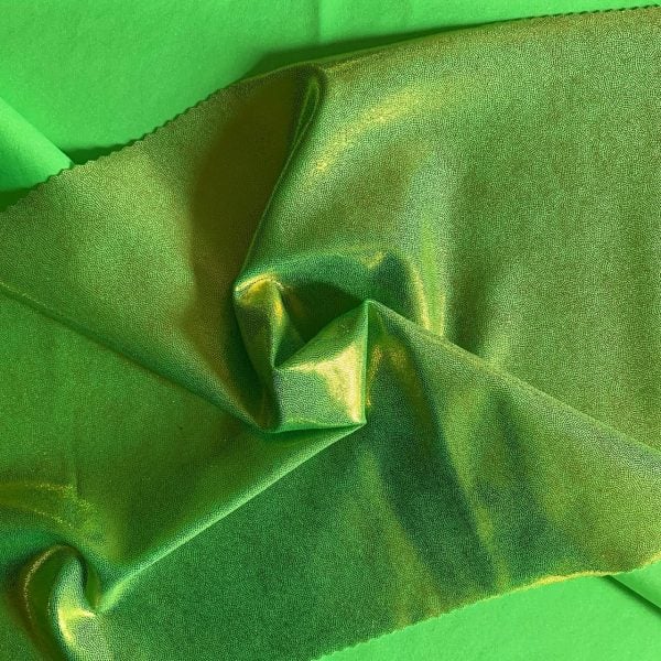 Lime Green Metallic Spandex Fabric is perfect for dance, cheer, bows, gymnastics, figure skating, costume, cosplay, apparel and more.
