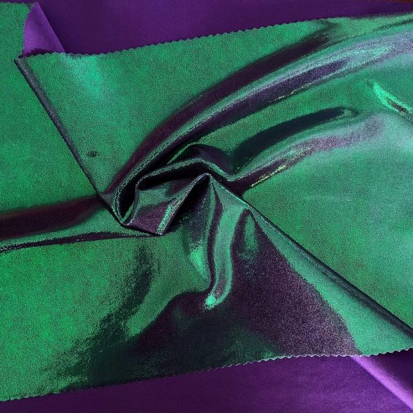 Green Lavender Two Toned Metallic Stretch Fabric is perfect for dance, cheer, bows, gymnastics, figure skating, costume, cosplay, apparel and more.
