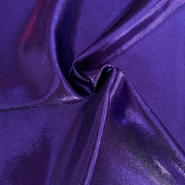 Purple Cheer Bow Fabric Metallic Spandex Fabric is perfect for dance, cheer, bows, gymnastics, figure skating, costume, cosplay, apparel and more.