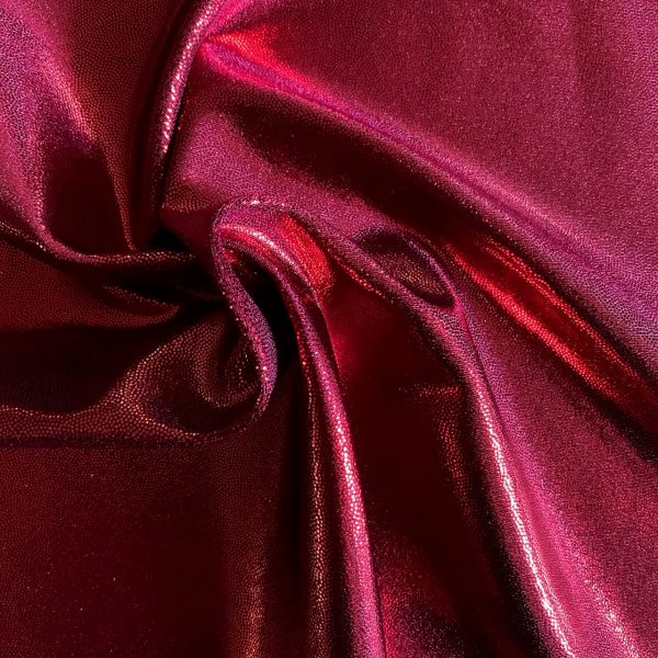 Burgundy Metallic Spandex Fabric is perfect for dance, cheer, bows, gymnastics, figure skating, costume, cosplay, apparel and more.