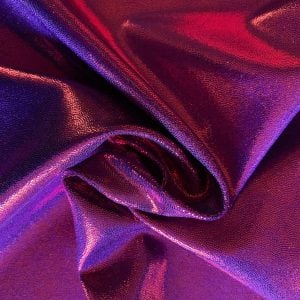 Red/Purple Two Toned Metallic Spandex Fabric is perfect for dance, cheer, bows, gymnastics, figure skating, costume, cosplay, apparel and more.