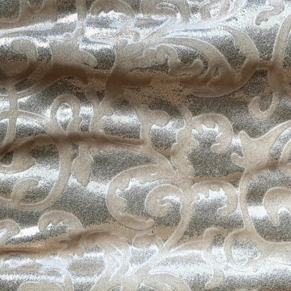 Ivory Embossed Velvet Fabric - Foil Covered Stretch Velvet Fabric By The Yard - Solid Stone Fabrics, Inc.
