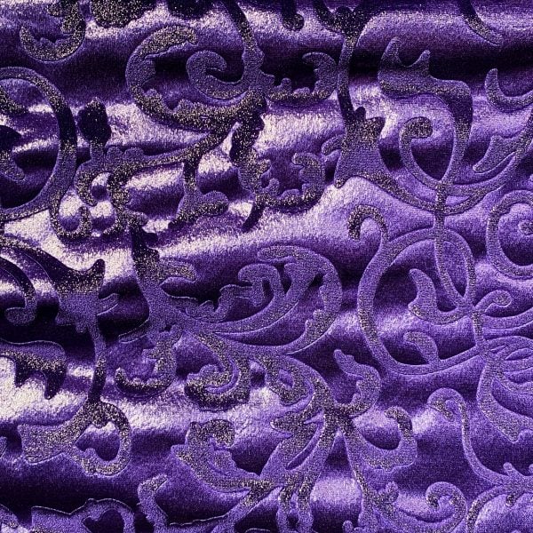 Purple Embossed Velvet Fabric - Foil Covered Stretch Velvet Fabric By The Yard - Solid Stone Fabrics, Inc.