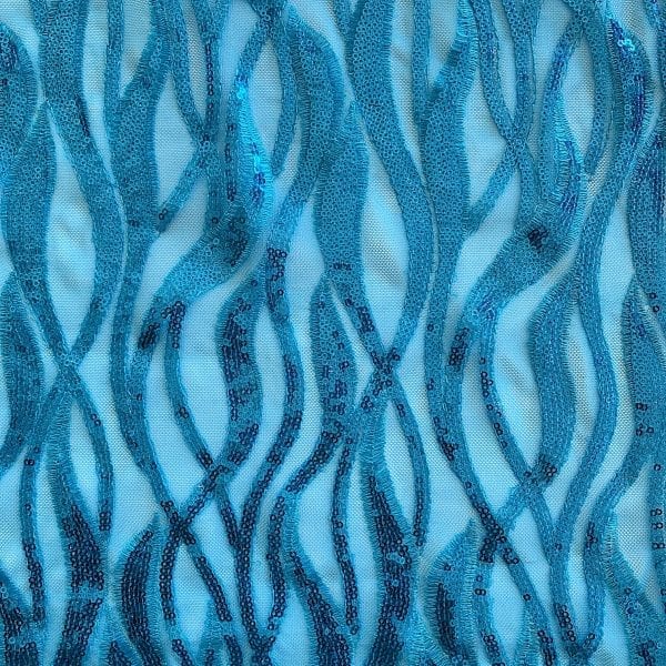 Turquoise Sequin Mesh Fabric
