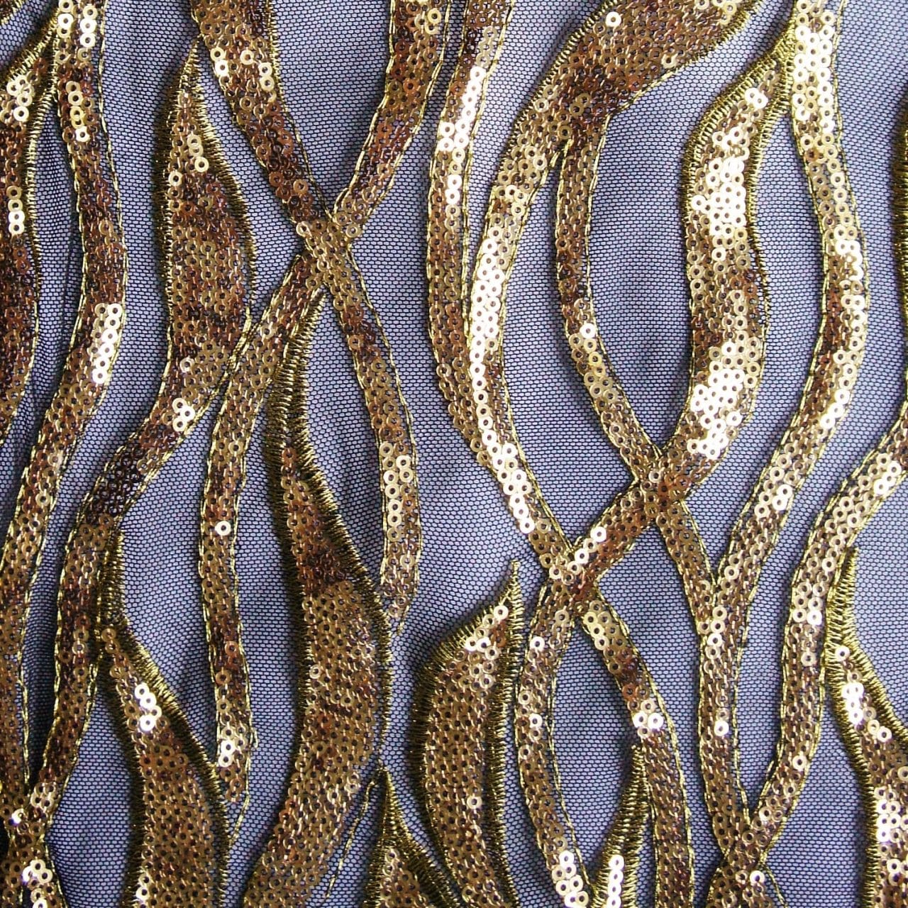Gold Black Sequin Mesh Fabric