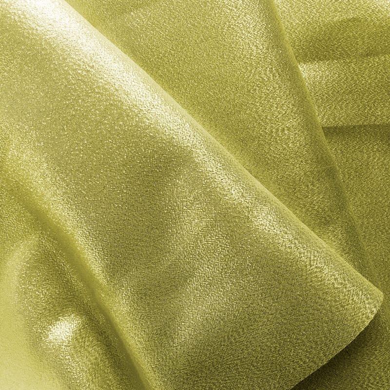 Gold metallic lame fabric featuring a polyester metallic blend for subtle shine and sparkle.