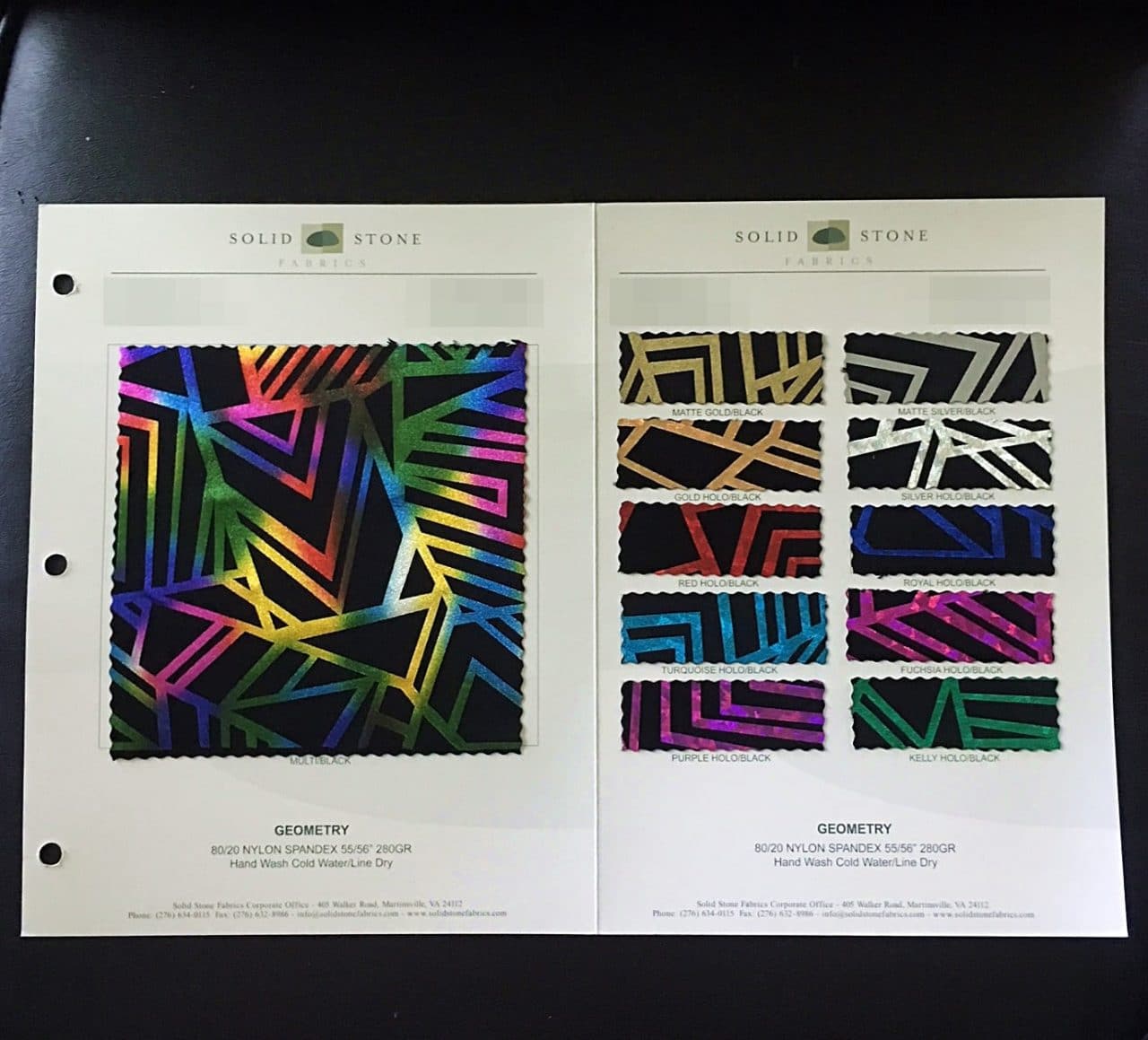 Geometric Hologram Fabric Swatches / Color Card - SOLID STONE FABRICS, INC.
