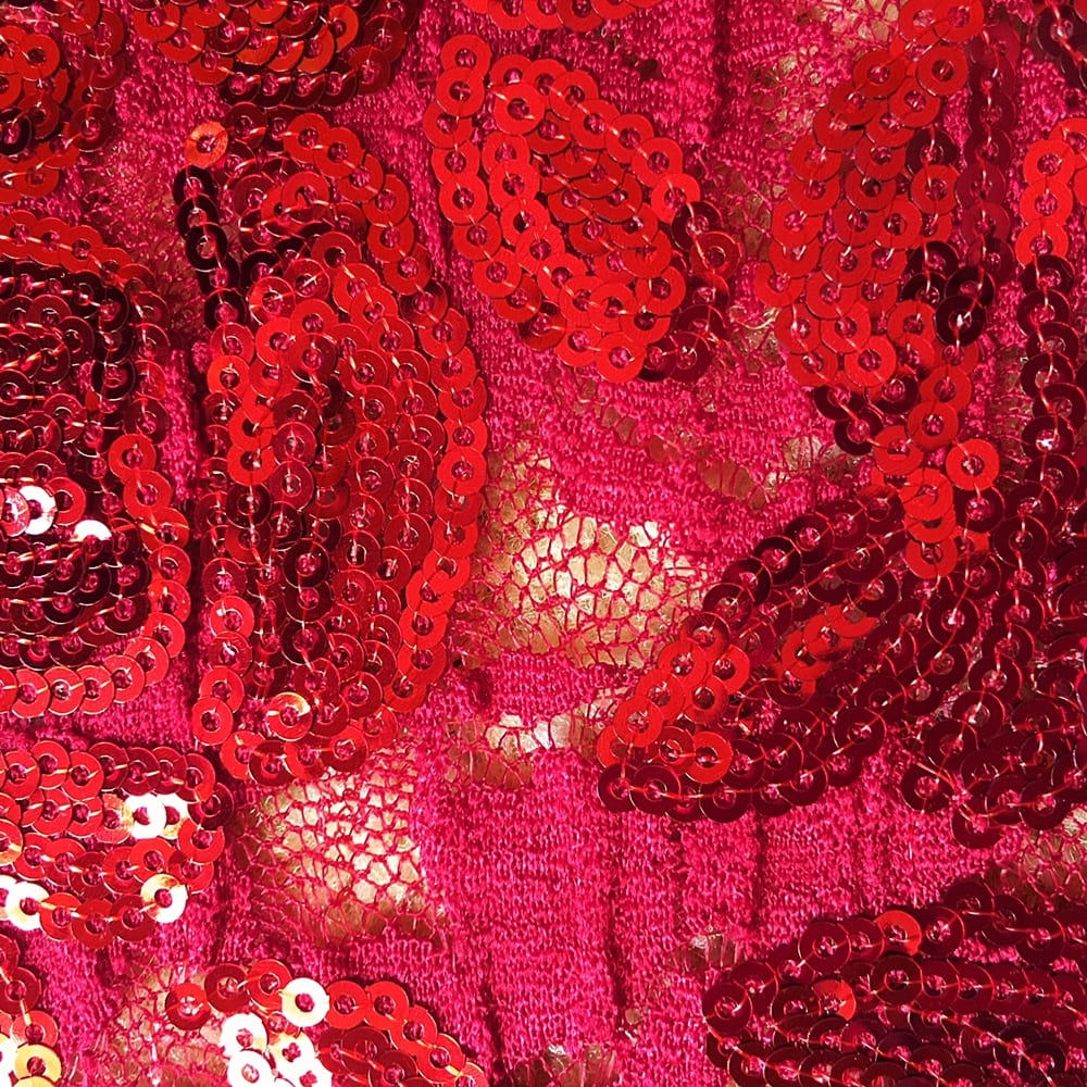 Red Embroidered Floral Sequin Fabric