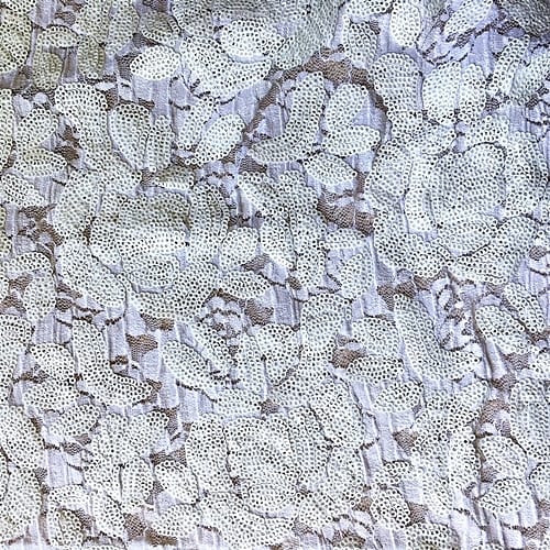 White Embroidered Floral Sequin Fabric
