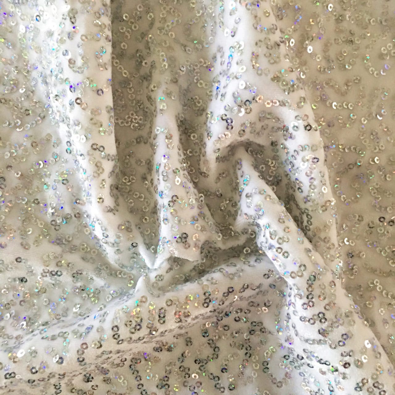 Silver Holographic Sequin Velvet Fabric