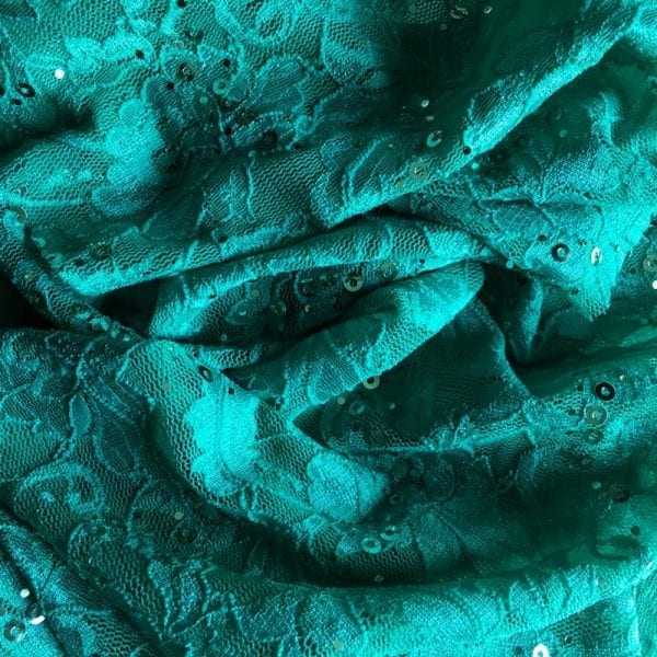 JADE GREEN LACE FABRIC WITH SEQUINS