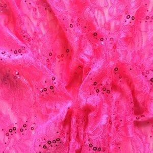 Hot Pink Lace Fabric with Sequins