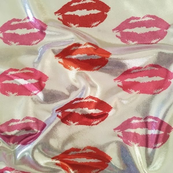 Kisses print fabric on Metallic Sheen