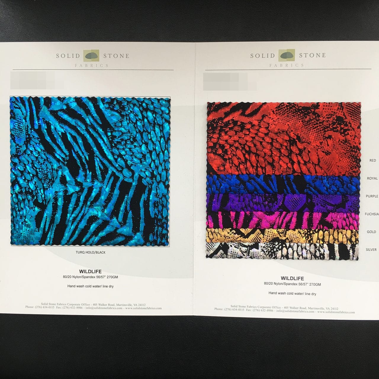 Animal Print Hologram Fabric Swatches - Solid Stone Fabrics, Inc.