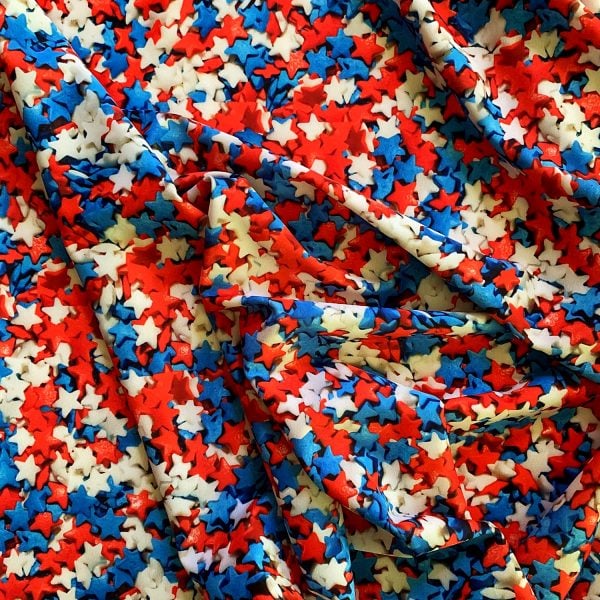 Fun Red White Blue Sprinkles Print on Carvico VITA PL recycled polyester print base.