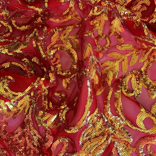 Iridescent Sequin Mesh Fabric - ORANGE RED IRIDESCENT SEQUIN MESH FABRIC - DETAIL - SOLID STONE FABRICS, INC. - EXPERTS IN TEXTILES AND CUSTOM FABRIC PRINTING SINCE 2003