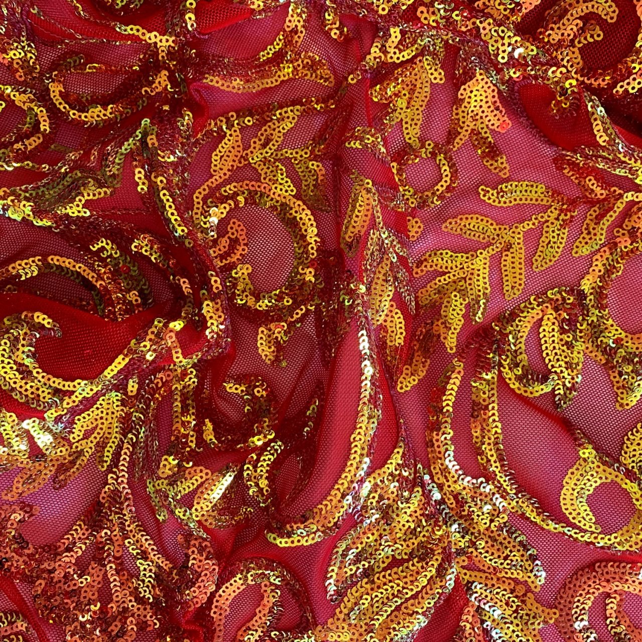 Red Victorian Egg Tulip Sequin Mesh 4-Way Stretch 55” Wide
