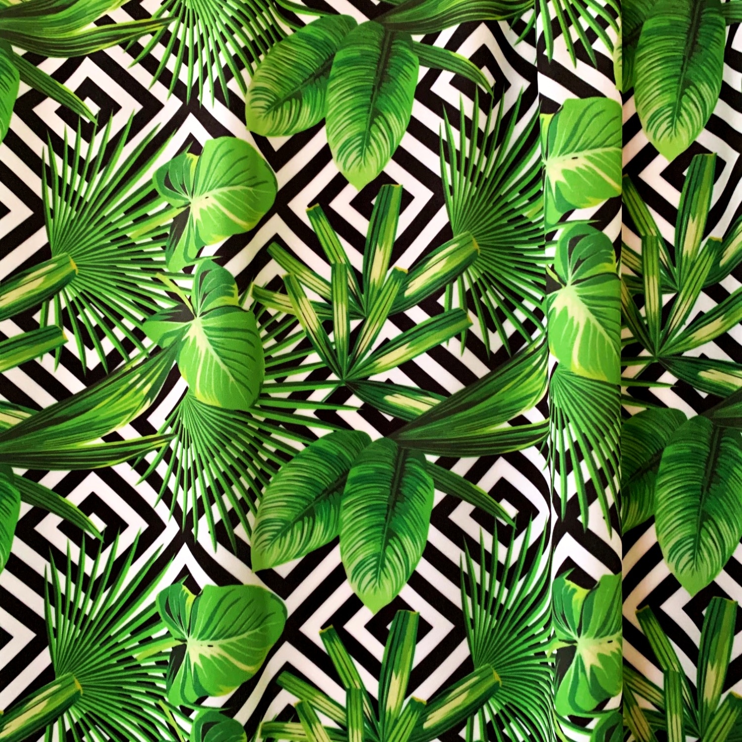 Jungle Print Swimwear Fabric - Black, white and green print