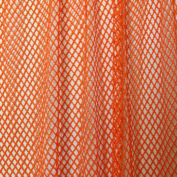 Neon Orange Mesh Fabric with metallic thread