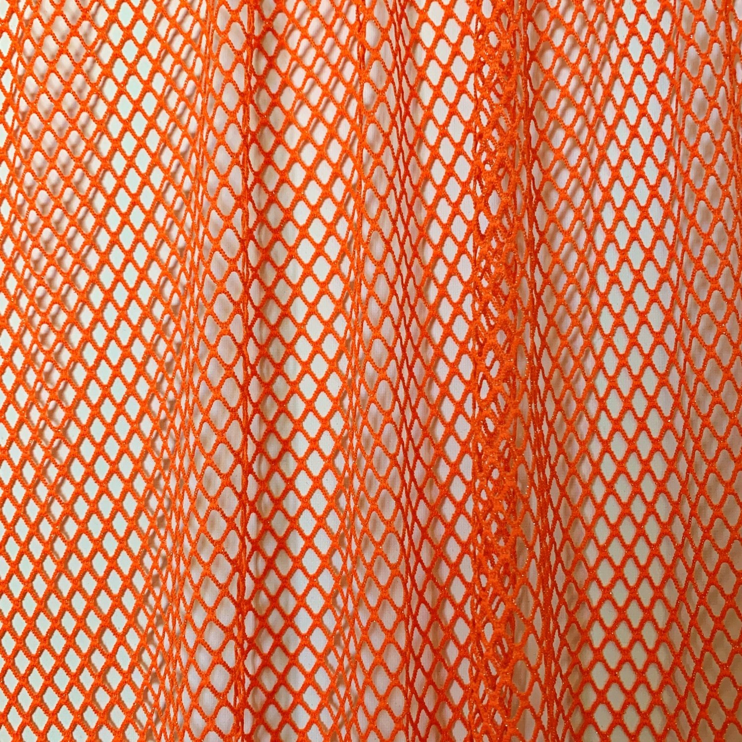 Neon Orange Mesh Fabric with metallic thread