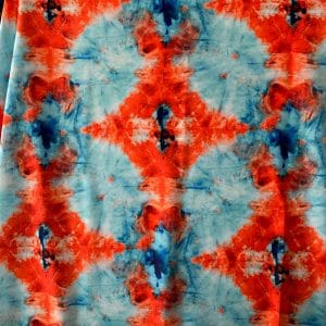Tie Dye Print Fabric in blues and orange