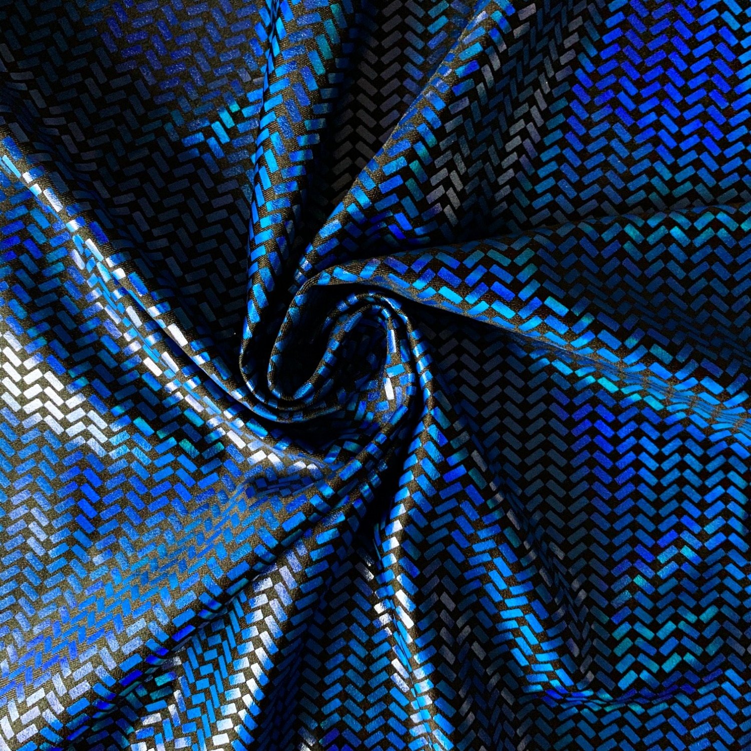 Tire Track Metallic Fabric in Royal Blue Hologram Foil