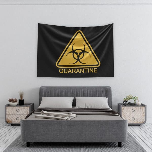 Quarantine warning flag features black background with yellow triangle quarantine symbol for a clear message.  Perfect for healthcare, business or personal use.  Made in the USA with pride and care.