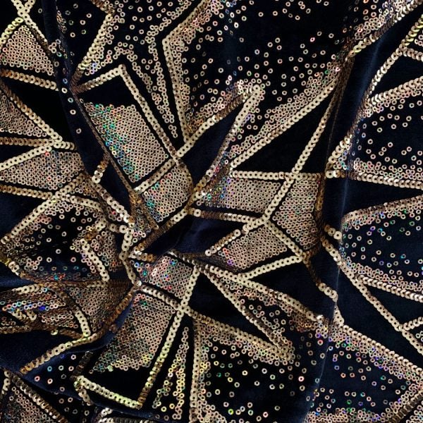 Gold Sequin Stretch Velvet Fabric By The Yard