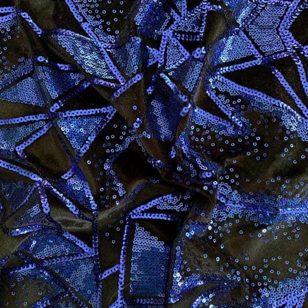 Blue Sequin Stretch Velvet Fabric - Solid Stone Fabrics - Stretch Fabrics and Custom Fabric Printing Since 2003