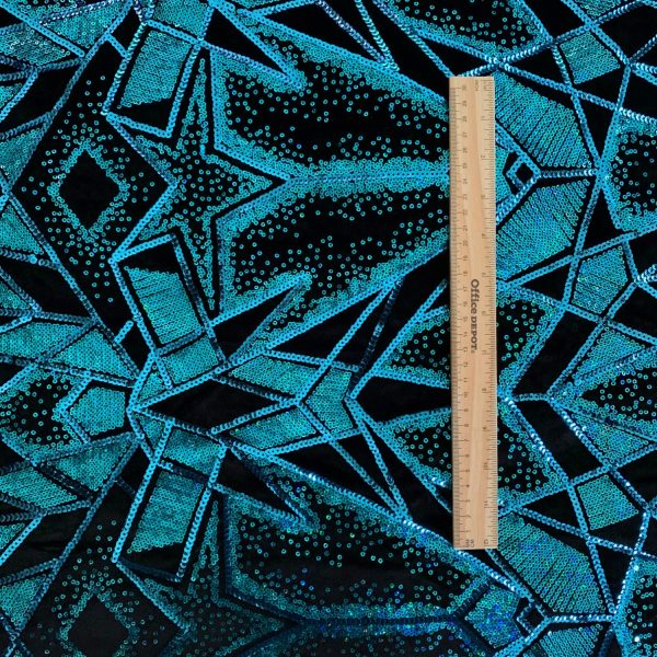 Turquoise Sequin Stretch Velvet Fabric By The Yard